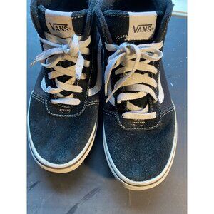 Vans High-Top Sneakers Size 8 Black & White Suede Canvas Lace-Up